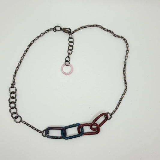 Large Borosilicate Glass Chain Link Necklace - Storm blue, gray, maroon