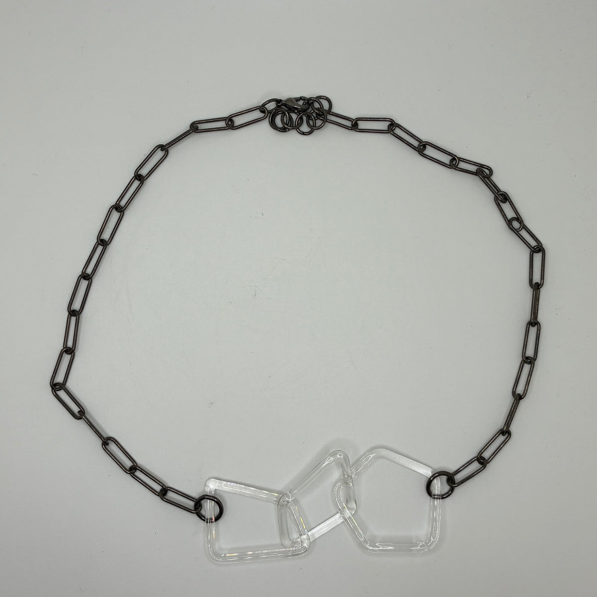 Large Borosilicate Glass Geometric Chain Link Necklace - Clear