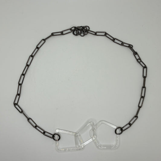 Large Borosilicate Glass Geometric Chain Link Necklace - Clear