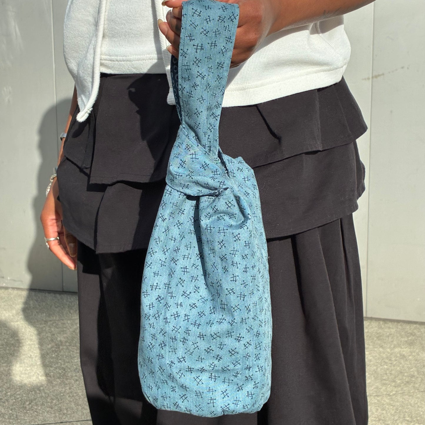 Knot Bag - Blue Batik Bubbles