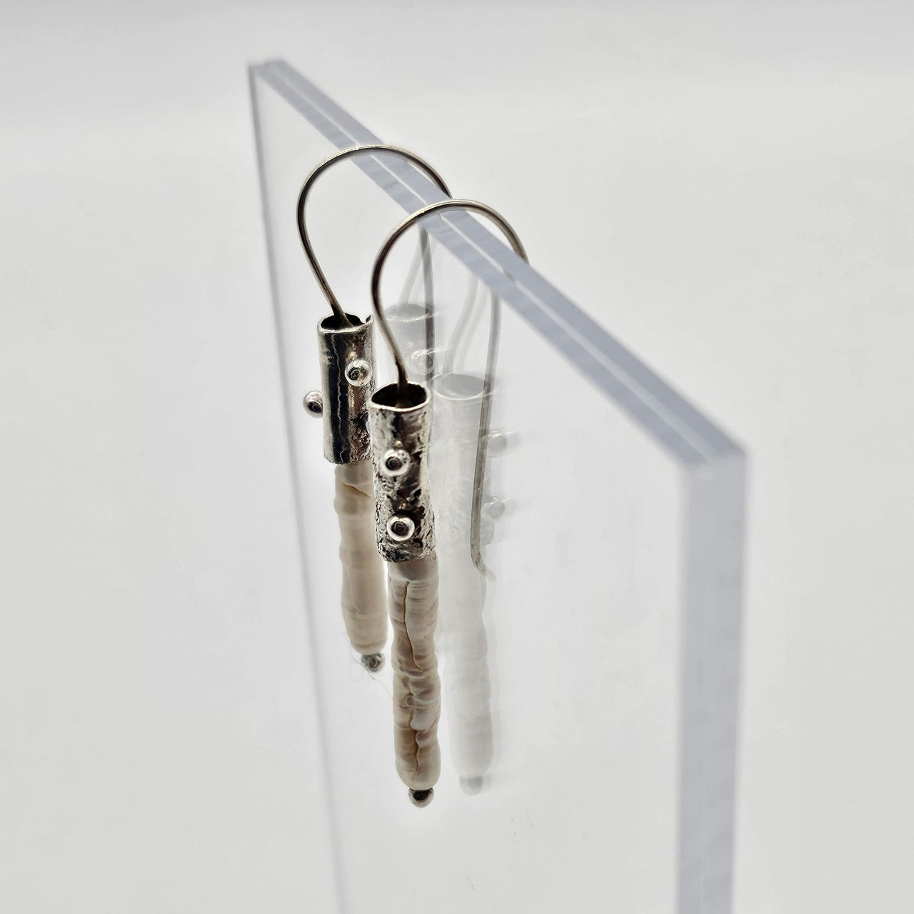 Long Pearl and Sterling Silver Earrings -