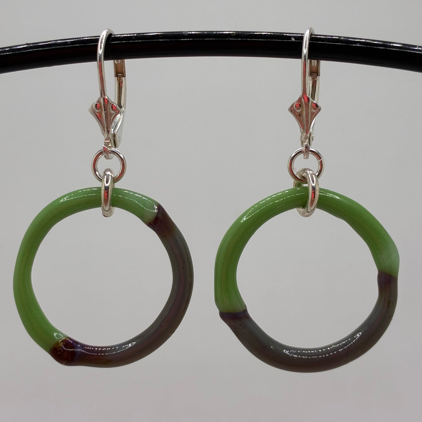 Borosilicate Glass Split Ring Earrings - Green/Slate