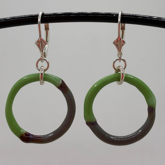 Borosilicate Glass Split Ring Earrings - Green/Slate