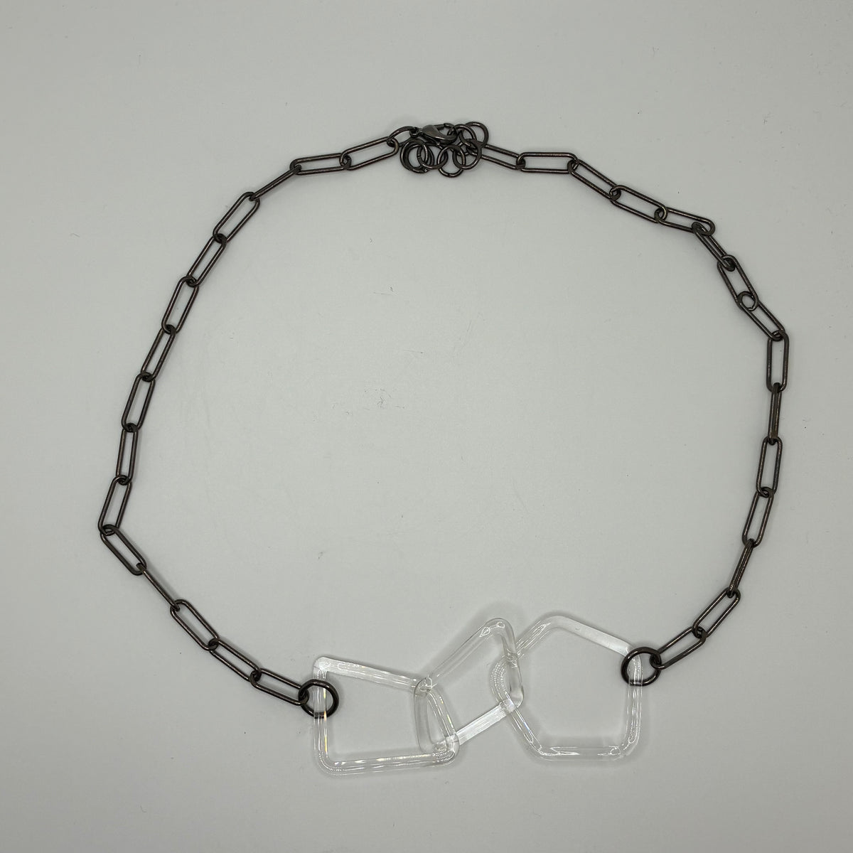 Large Borosilicate Glass Geometric Chain Link Necklace - Clear