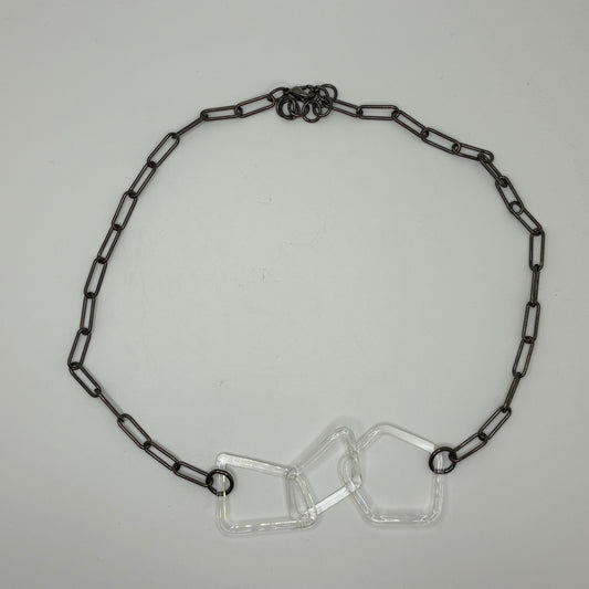 Large Borosilicate Glass Geometric Chain Link Necklace - Clear