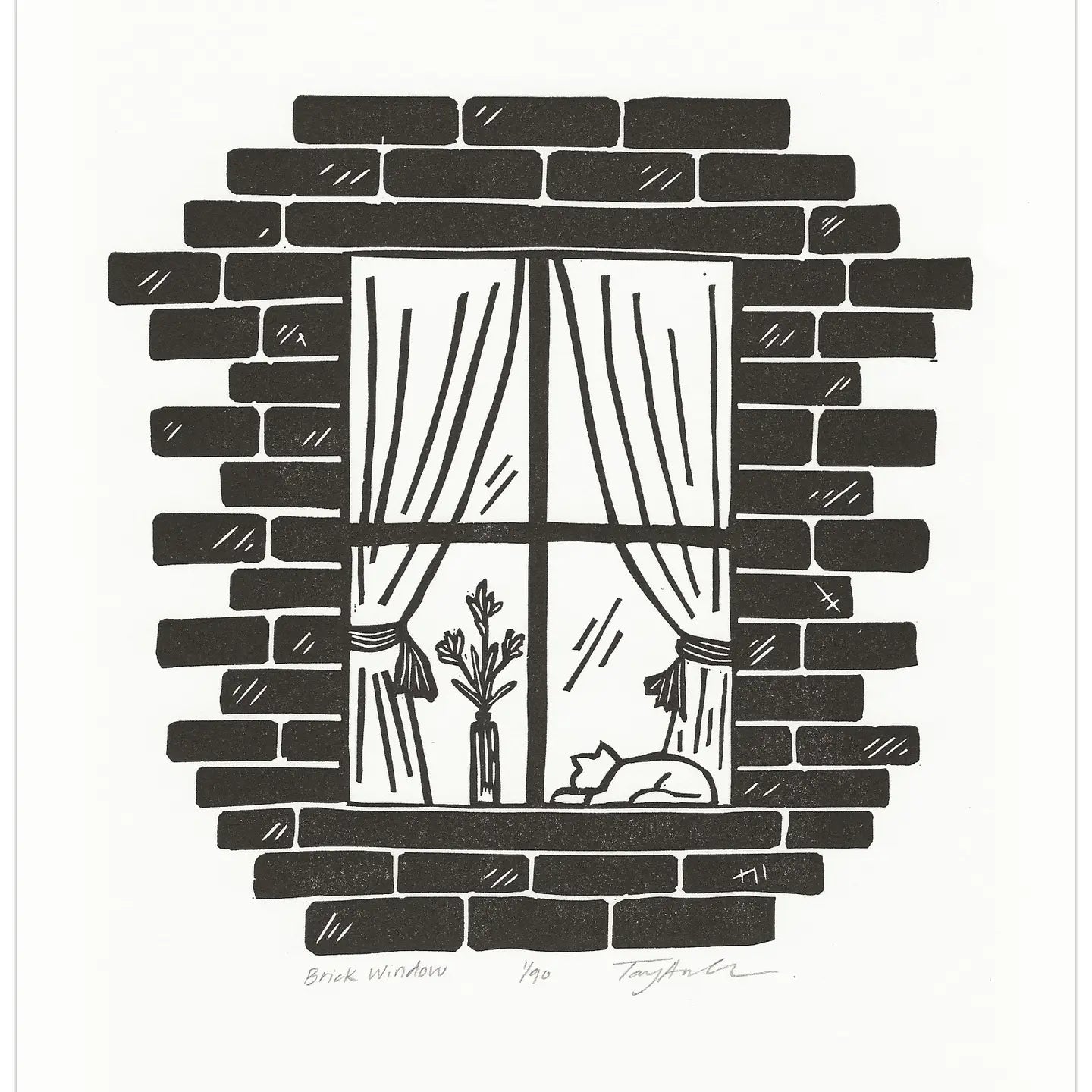 Brick Window Block Print - unframed