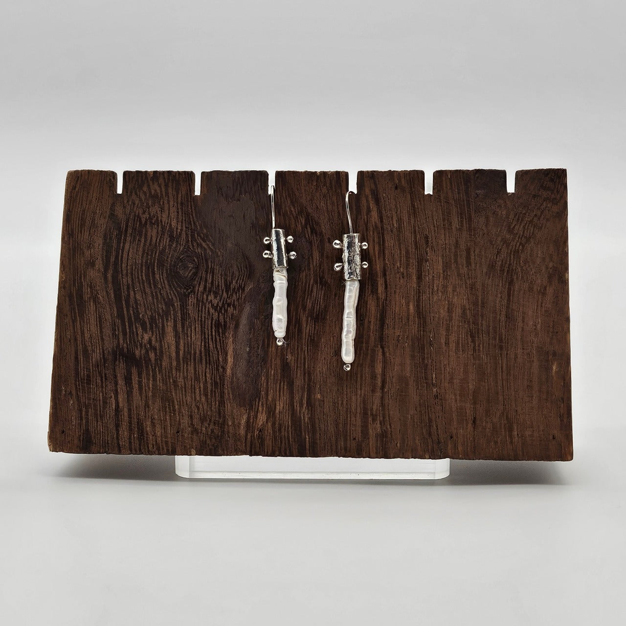 Long Pearl and Sterling Silver Earrings -