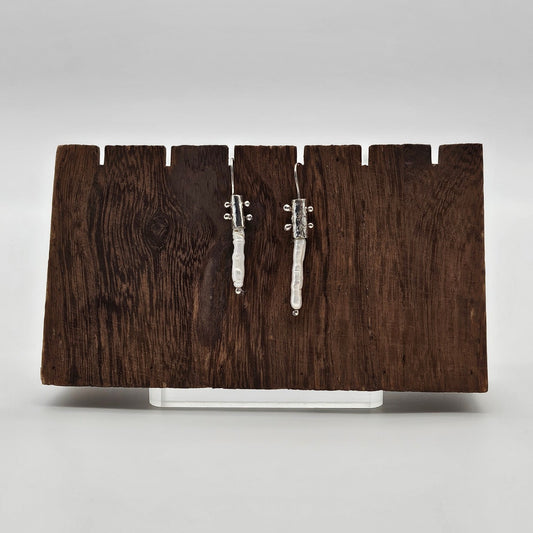 Long Pearl and Sterling Silver Earrings -