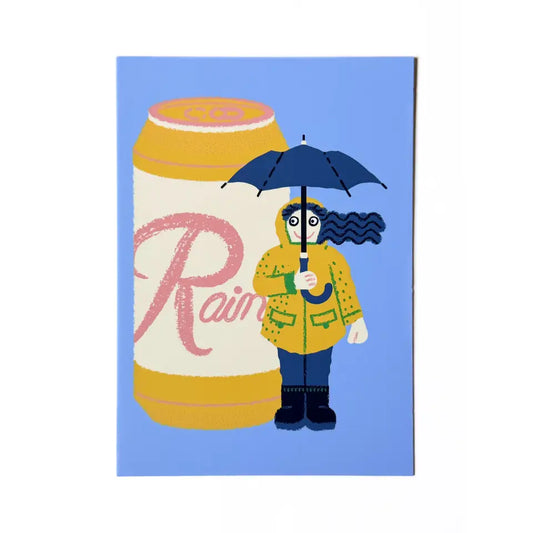 Rainy Day Beer Girl with Umbrella Postcard