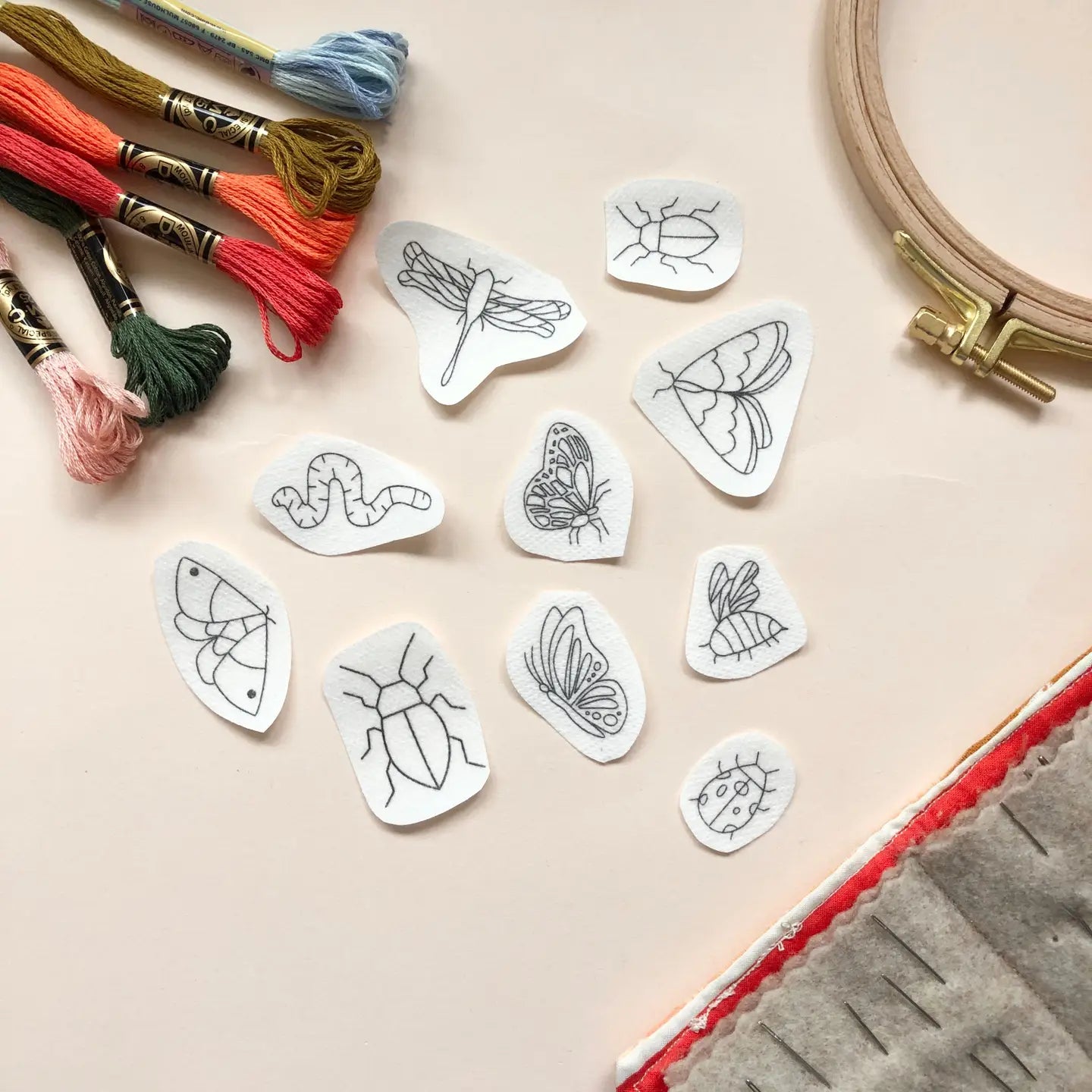 Peel, Stick and Stitch Embroidery Patterns - Bugs
