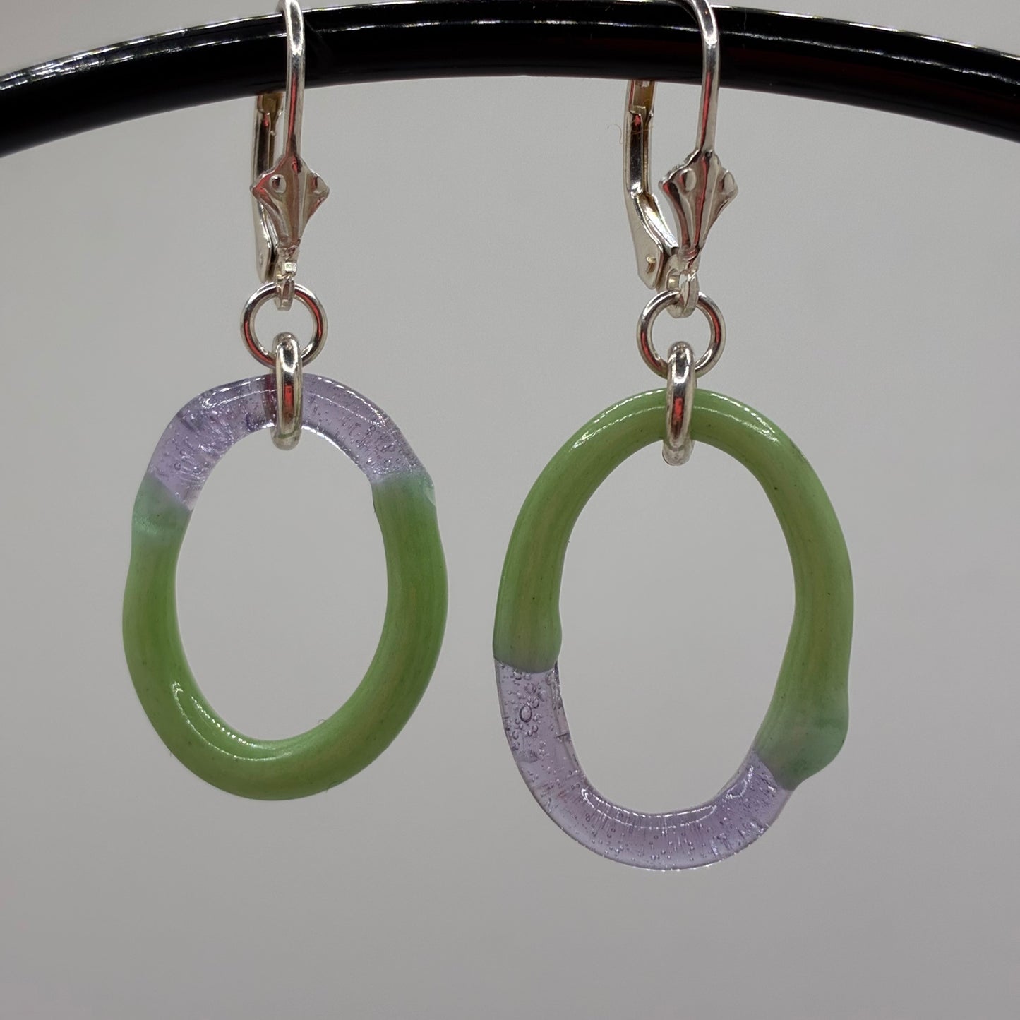 Borosilicate Glass Split Ring Earrings - Green/Lavendar
