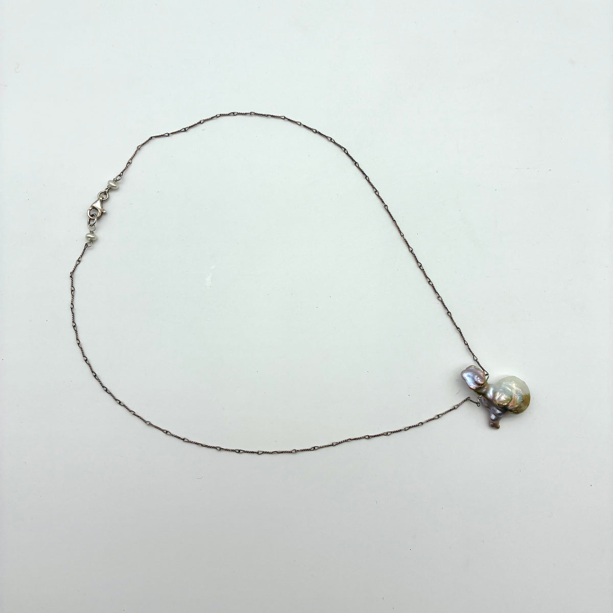 Baroque Freshwater Pearl on Extra-Fine Oxidized Sliver Necklace