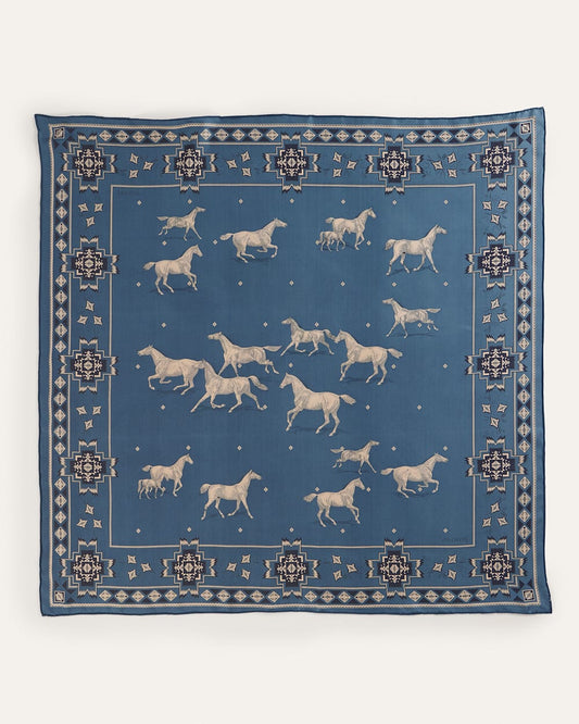 HERD OF HORSES SILK SCARF - Blue
