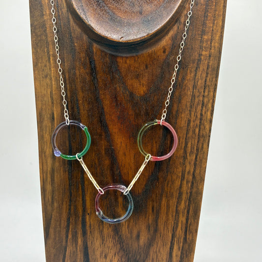 Borosilicate Glass Split Ring Necklace - Lavendar, Green, Red, Pale Yellow