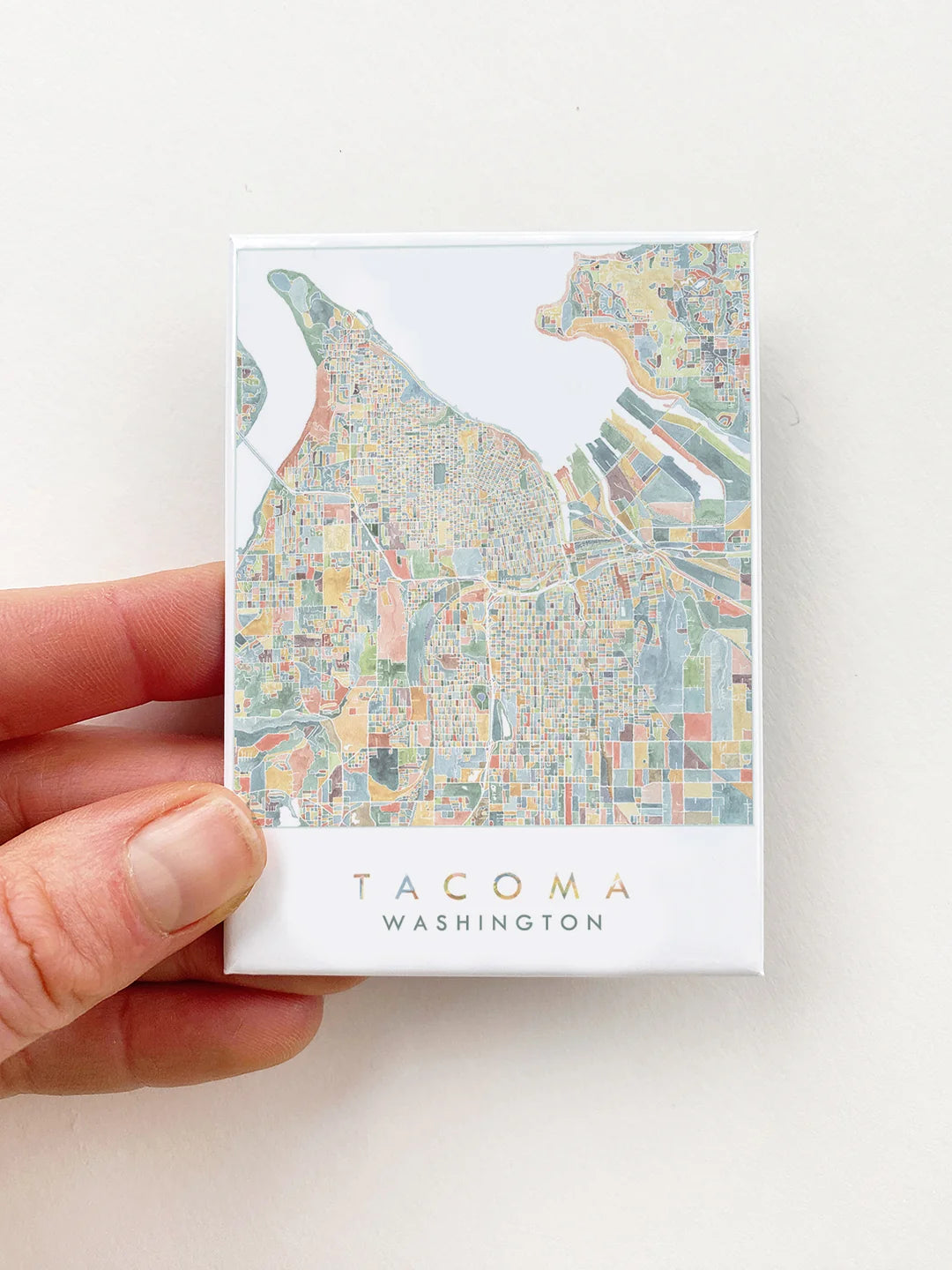ColorFULL Tacoma WA Watercolor Map - Metal Magnet