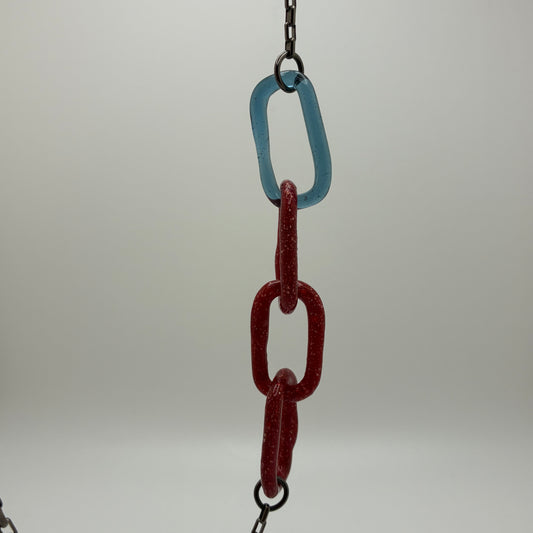Large Borosilicate Glass Chain Link Necklace - Speckled Red & Clear Blue