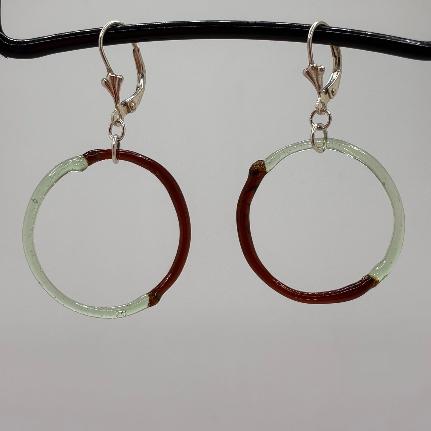 Borosilicate Glass Split Ring Earrings - Red/Clear
