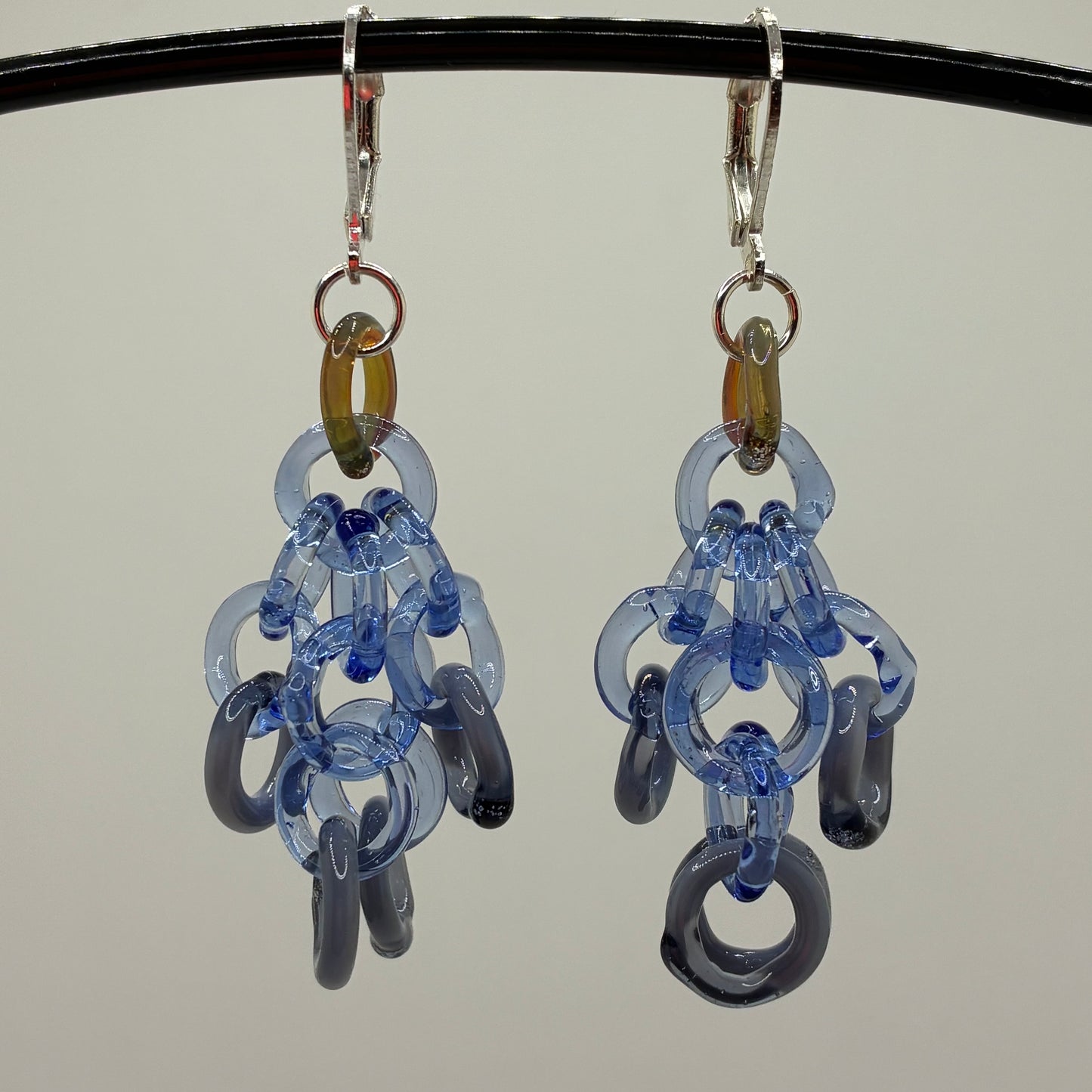 Small Borosilicate Glass Tassel Drop Earrings - Blue