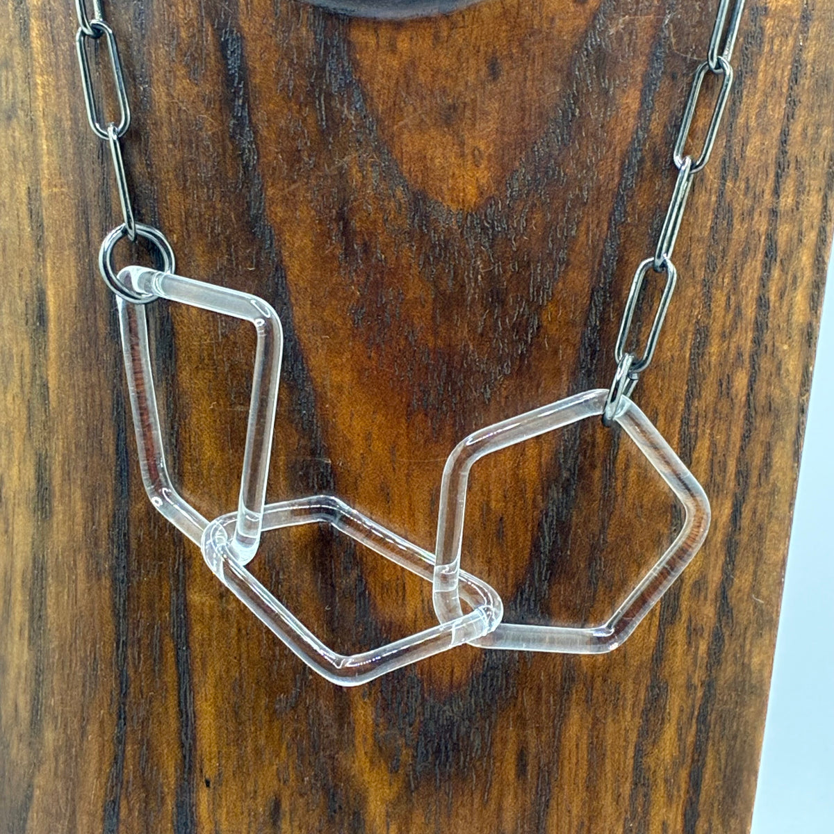 Large Borosilicate Glass Geometric Chain Link Necklace - Clear