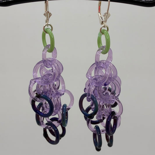 Large Borosilicate Glass Tassel Drop Earrings - Multi-shades of purple