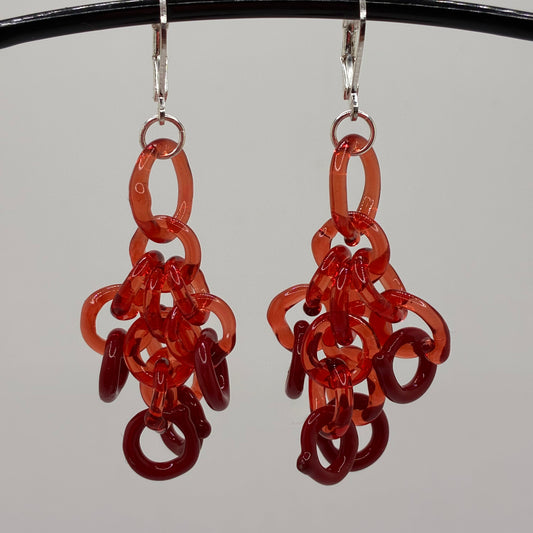 Small Borosilicate Glass Tassel Drop Earrings - Red