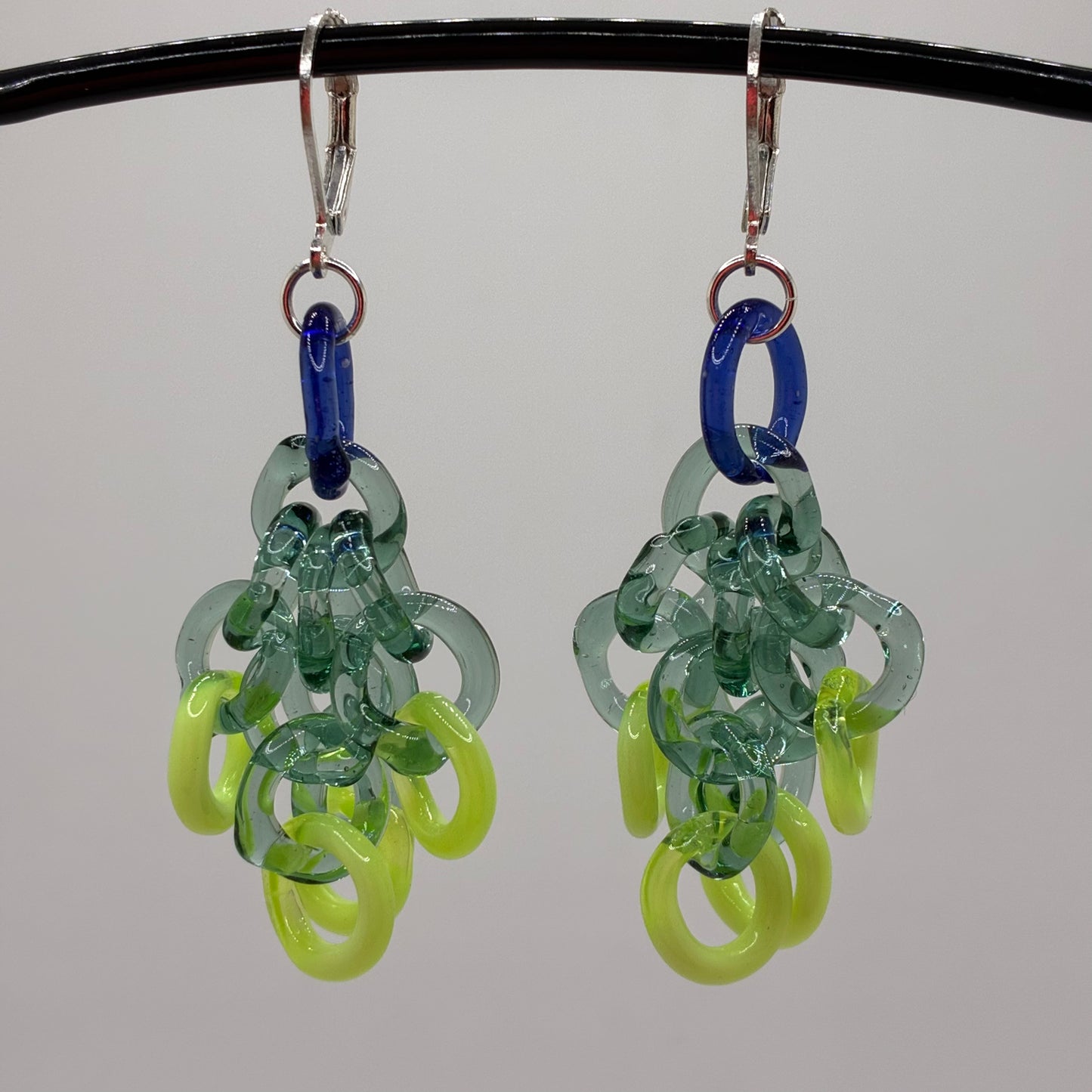 Small Borosilicate Glass Tassel Drop Earrings - Blue/Green