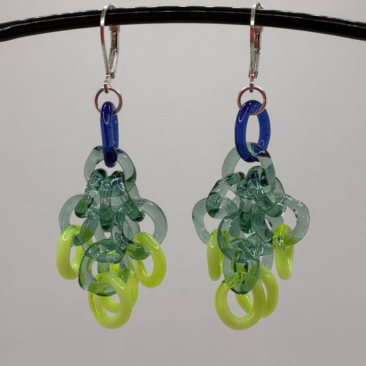 Small Borosilicate Glass Tassel Drop Earrings - Blue/Green