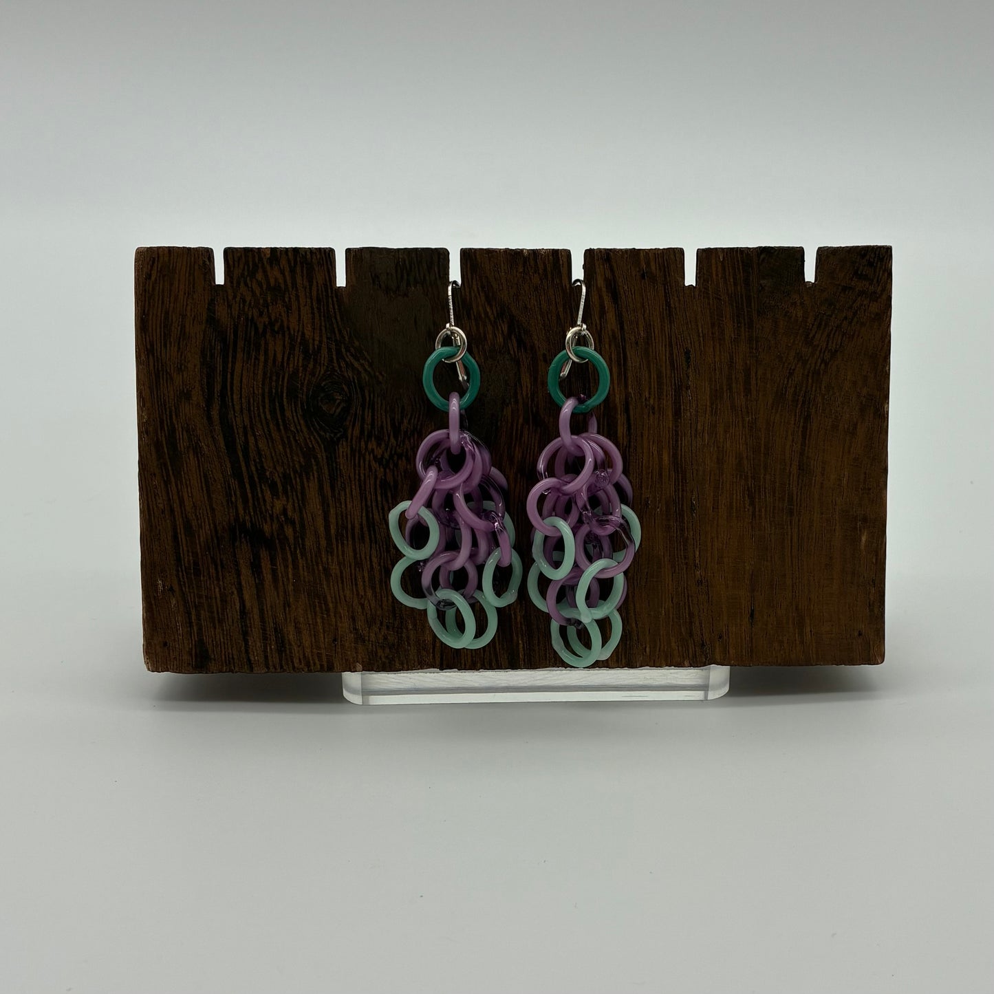 Large Borosilicate Glass Tassel Drop Earrings - Lavender/Seafoam