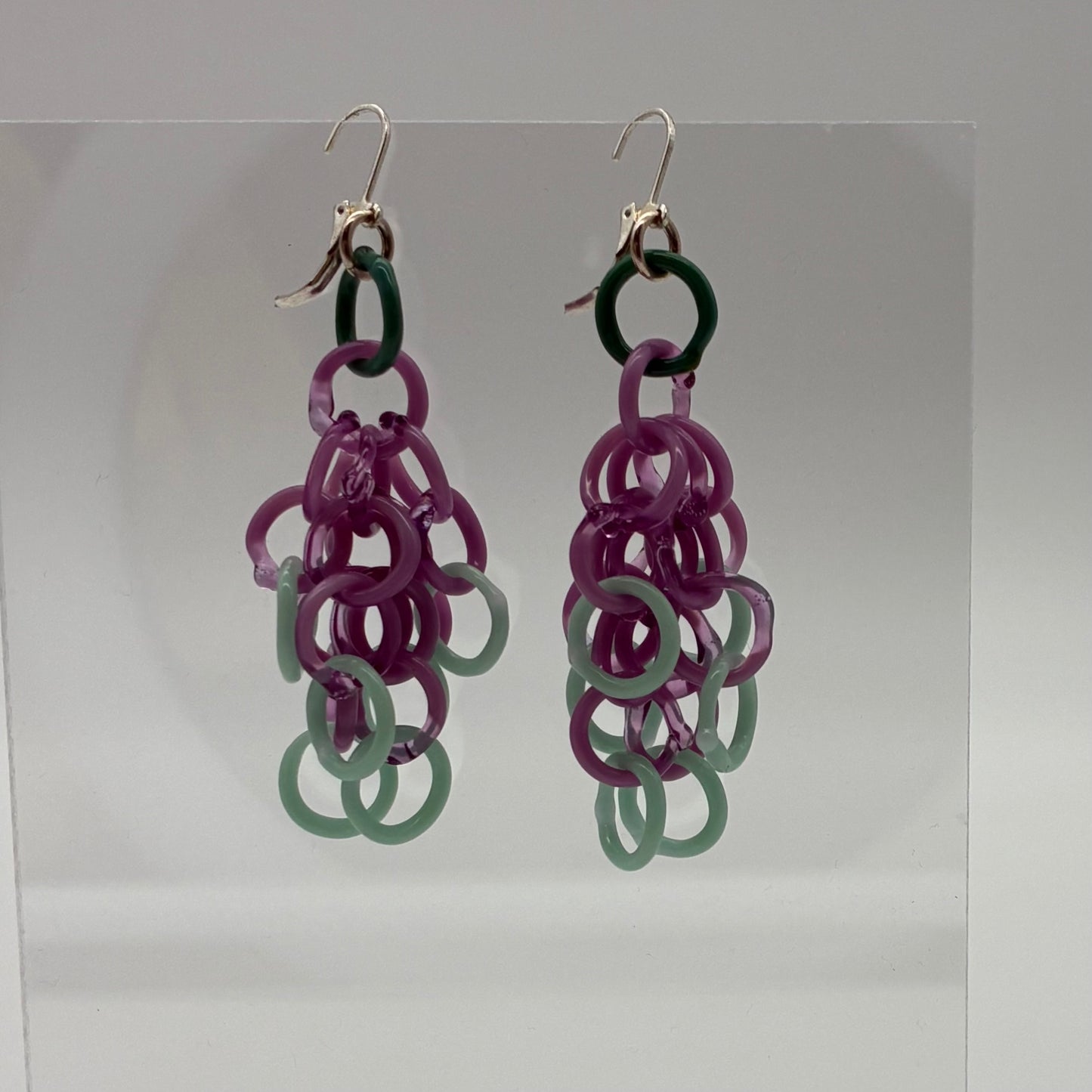 Large Borosilicate Glass Tassel Drop Earrings - Lavender/Seafoam
