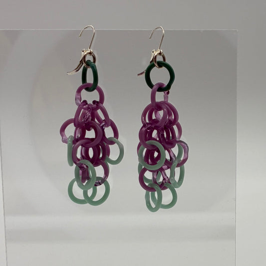 Large Borosilicate Glass Tassel Drop Earrings - Lavender/Seafoam