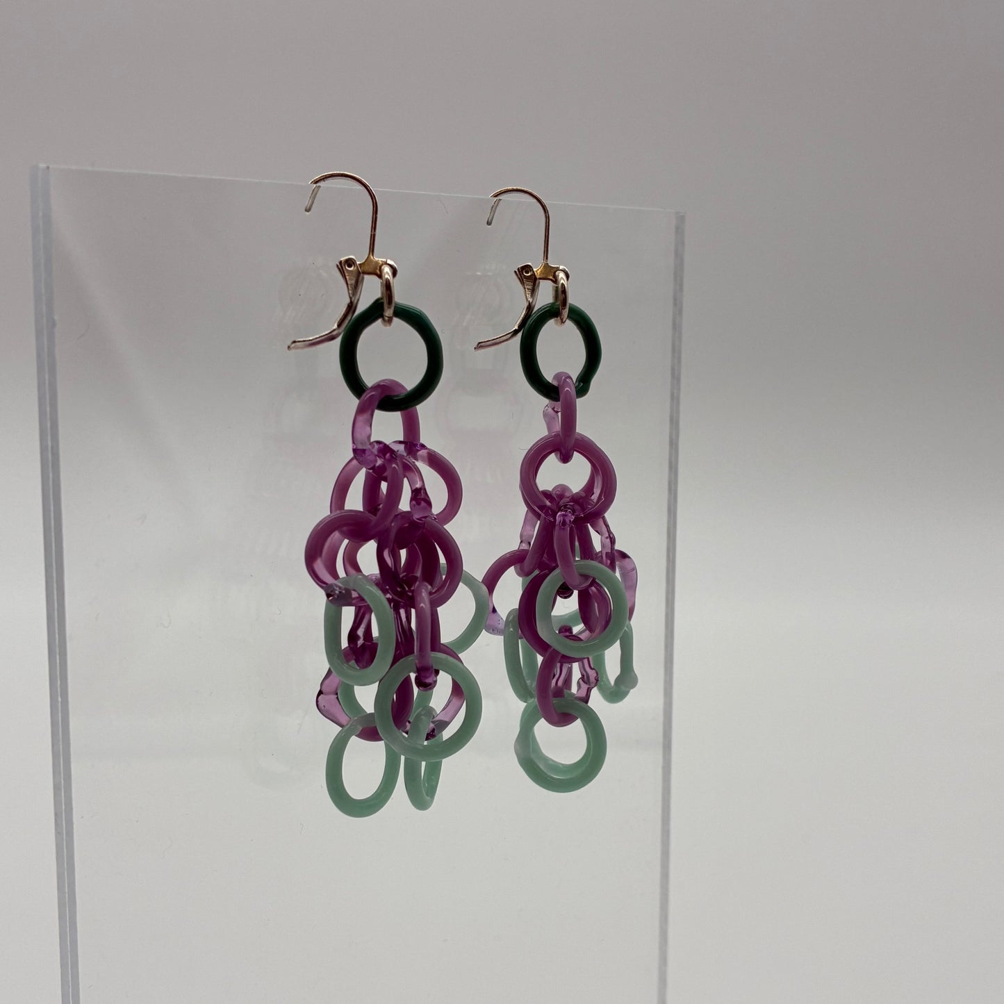 Large Borosilicate Glass Tassel Drop Earrings - Lavender/Seafoam