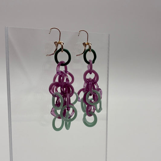 Large Borosilicate Glass Tassel Drop Earrings - Lavender/Seafoam