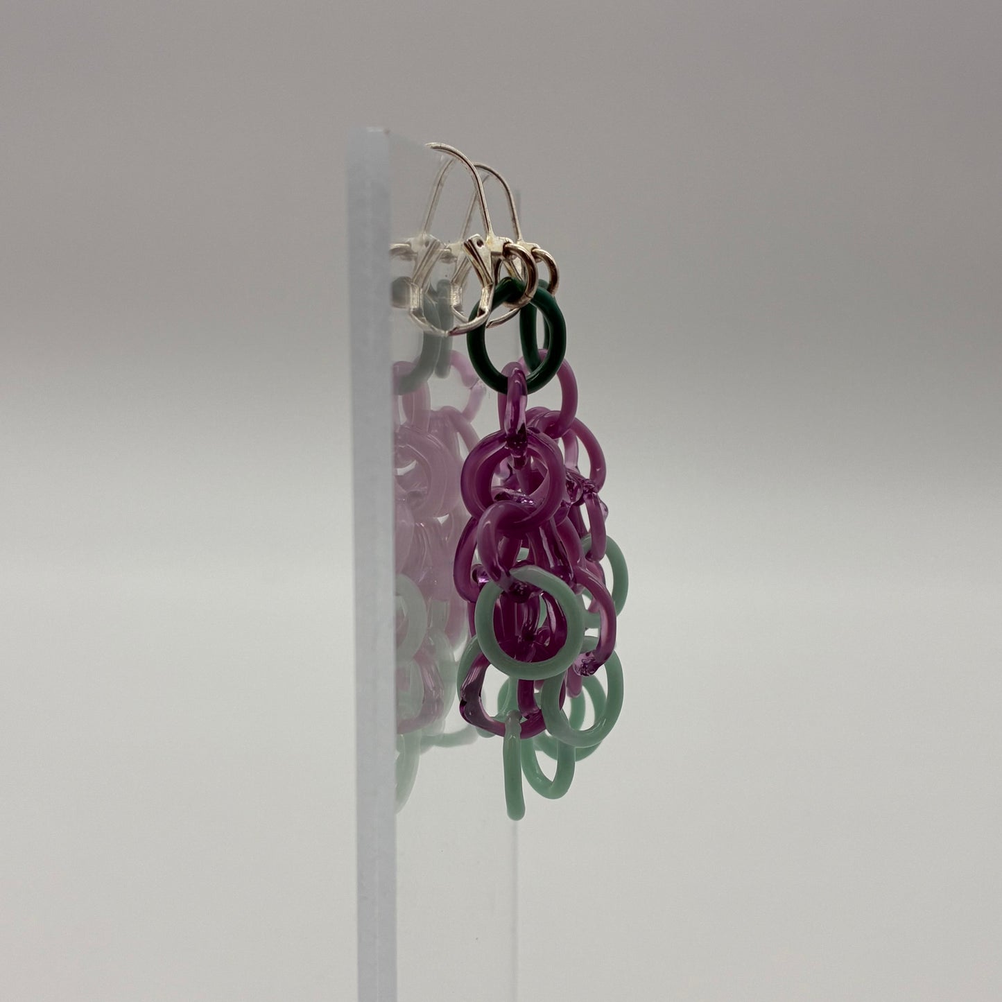 Large Borosilicate Glass Tassel Drop Earrings - Lavender/Seafoam