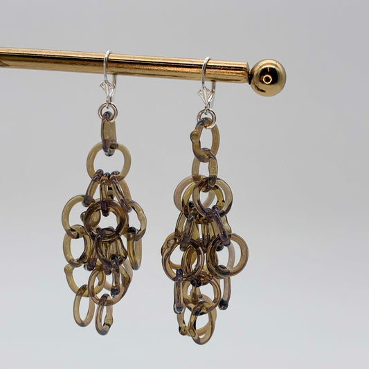 Large Borosilicate Glass Tassel Drop Earrings - Iridescent Purple