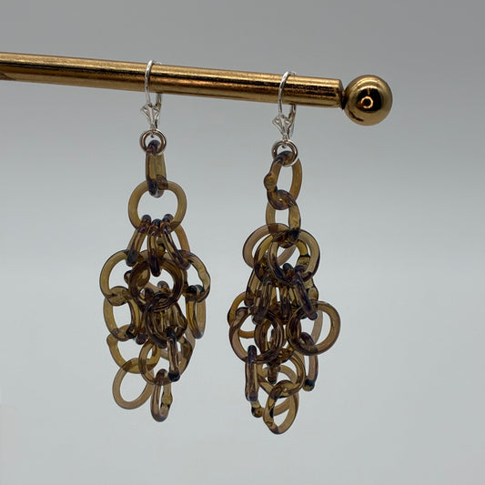 Large Borosilicate Glass Tassel Drop Earrings - Iridescent Purple