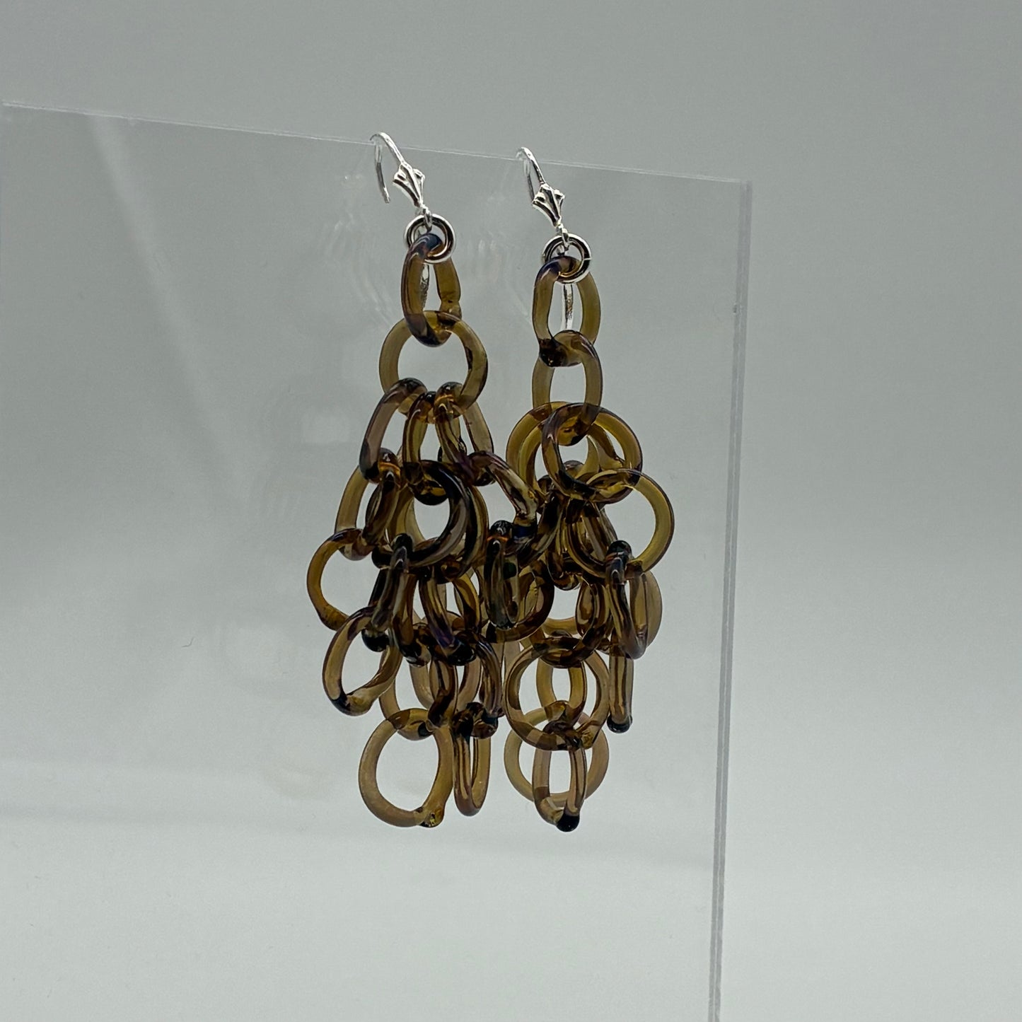 Large Borosilicate Glass Tassel Drop Earrings - Iridescent Purple