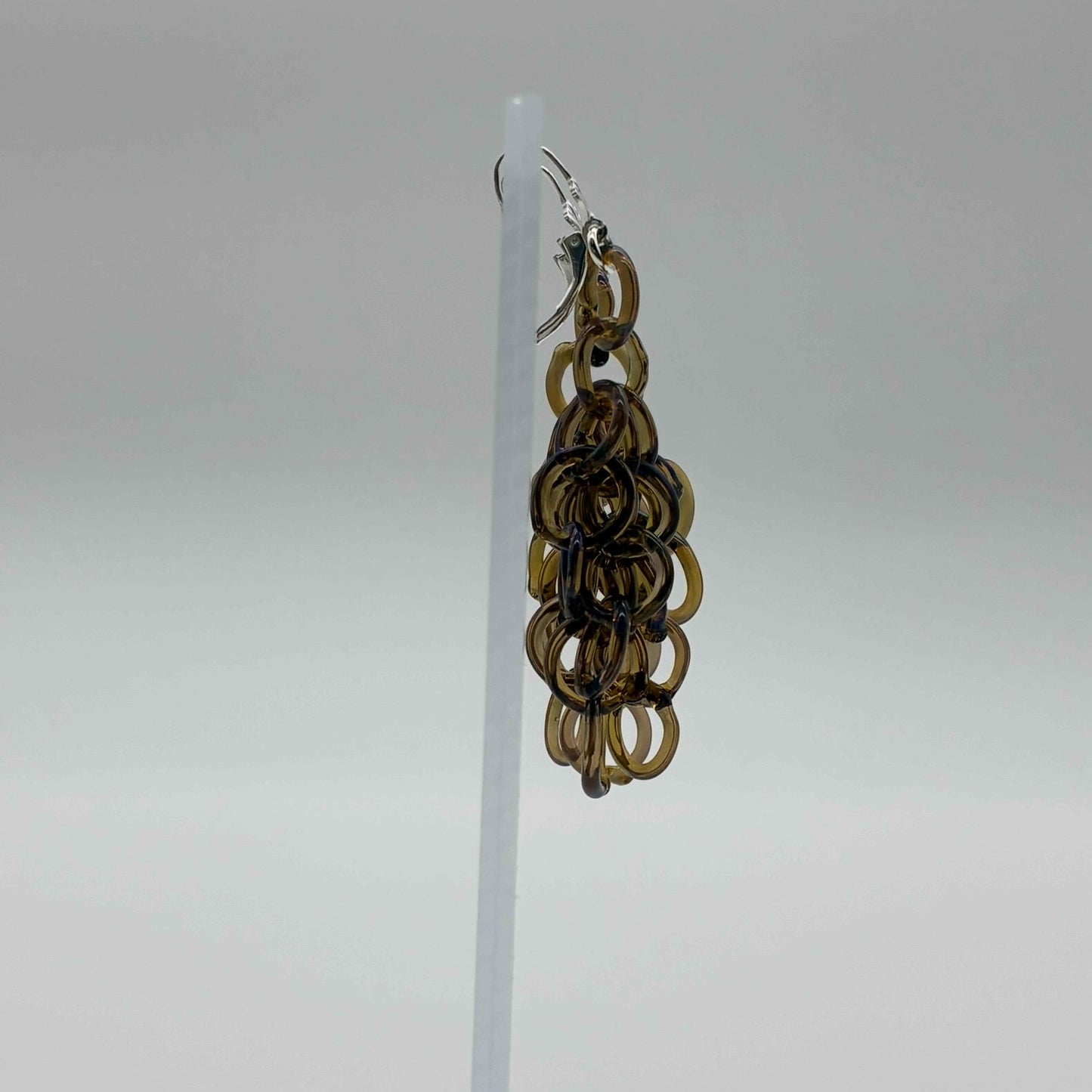 Large Borosilicate Glass Tassel Drop Earrings - Iridescent Purple