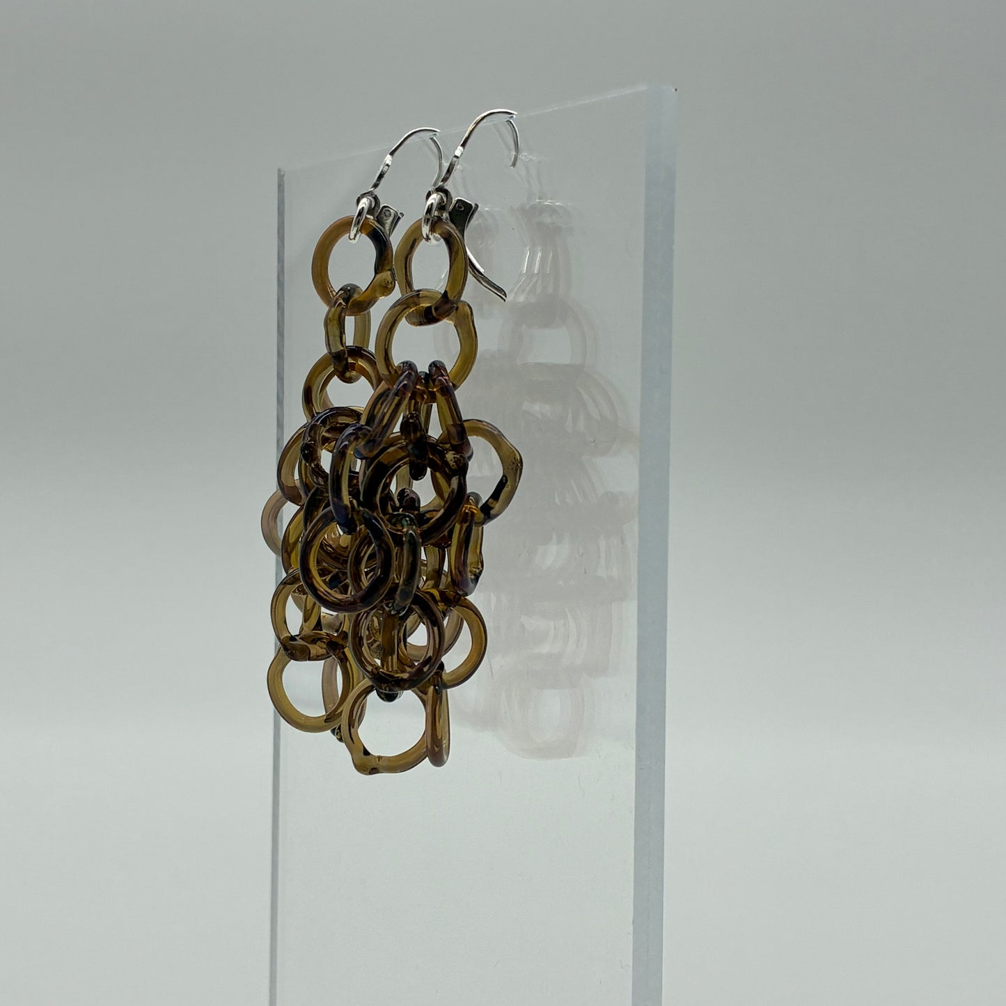 Large Borosilicate Glass Tassel Drop Earrings - Iridescent Purple