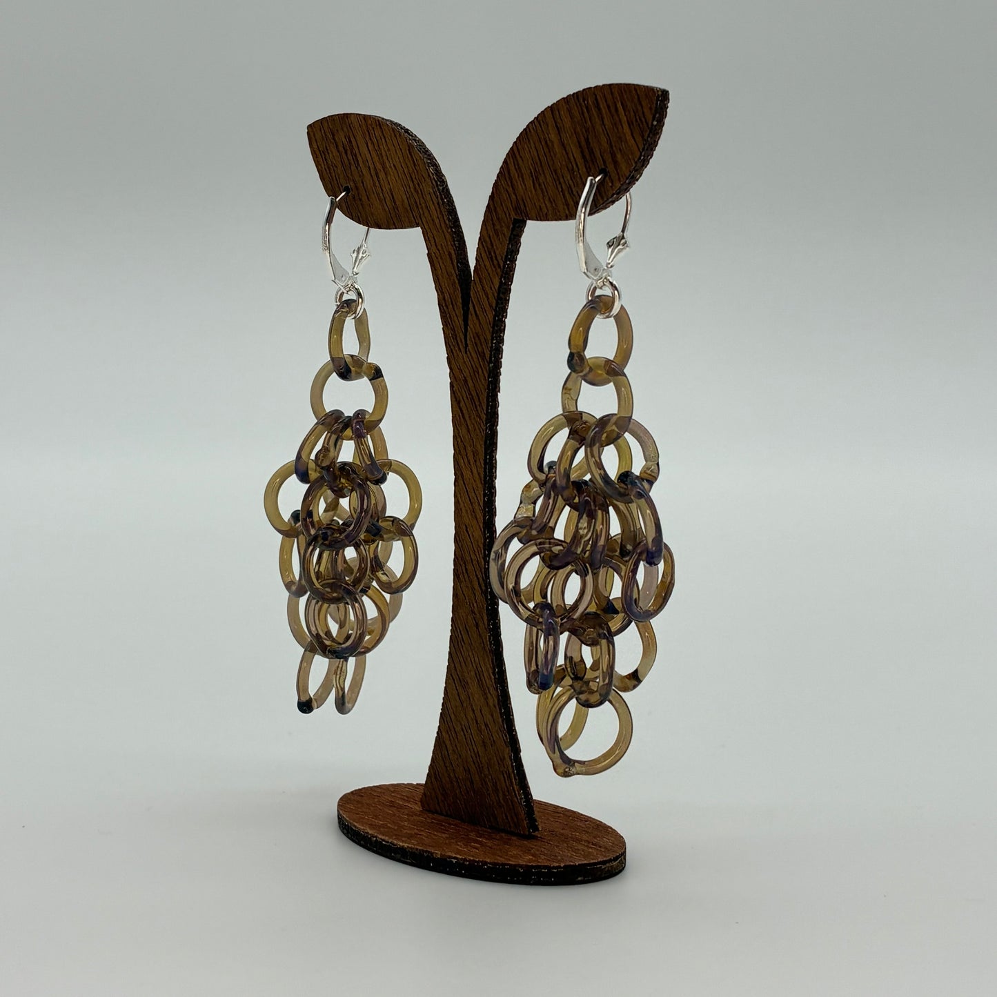 Large Borosilicate Glass Tassel Drop Earrings - Iridescent Purple