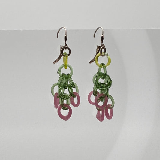 Small Borosilicate Glass Tassel Drop Earrings - Sage/Pink