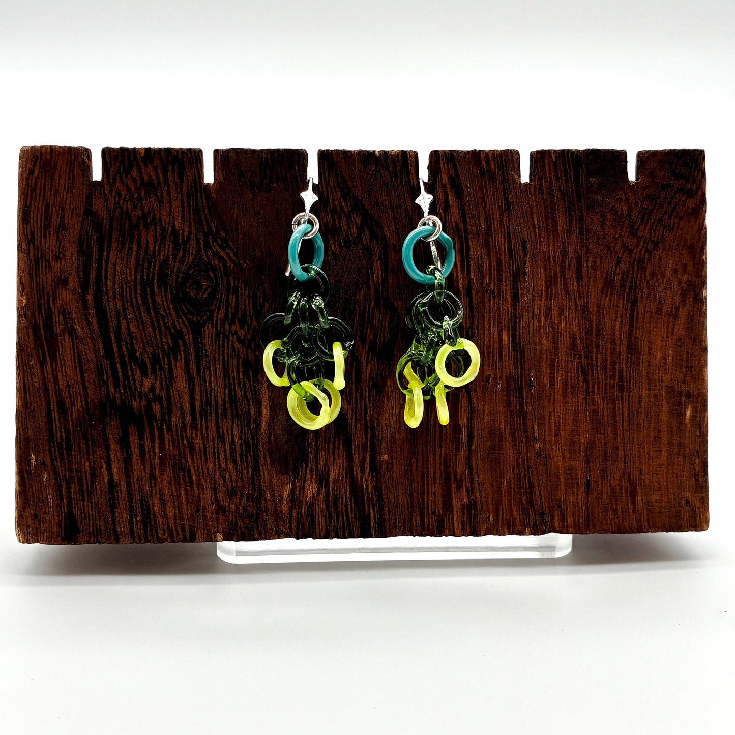 Small Borosilicate Glass Tassel Drop Earrings - Sage/Teal