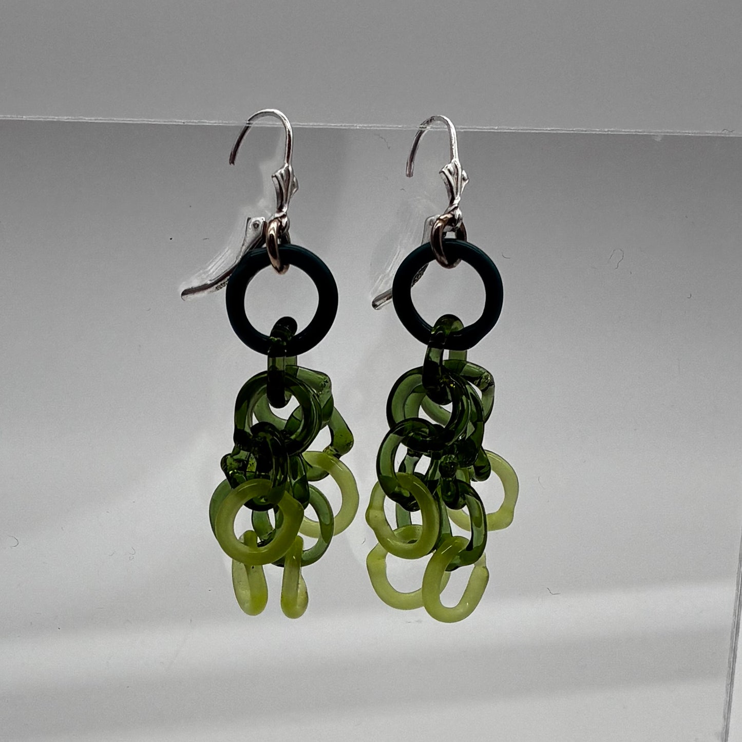 Small Borosilicate Glass Tassel Drop Earrings - Sage/Teal