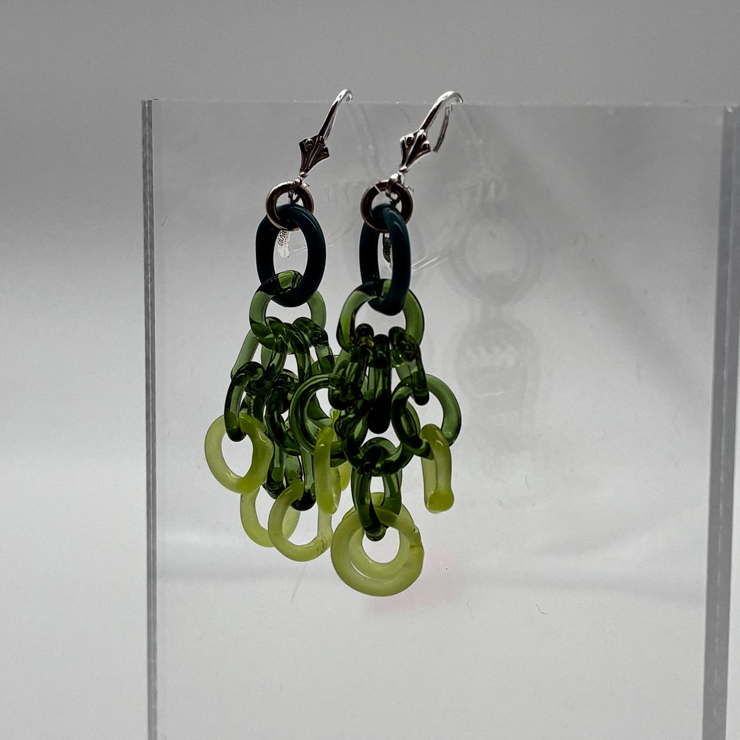 Small Borosilicate Glass Tassel Drop Earrings - Sage/Teal