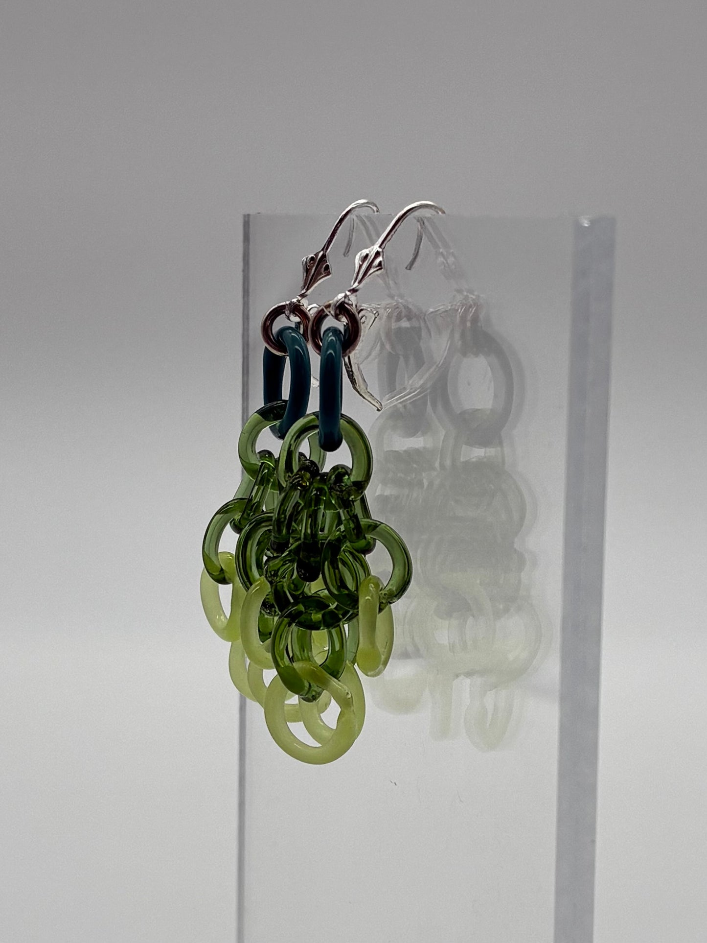 Small Borosilicate Glass Tassel Drop Earrings - Sage/Teal