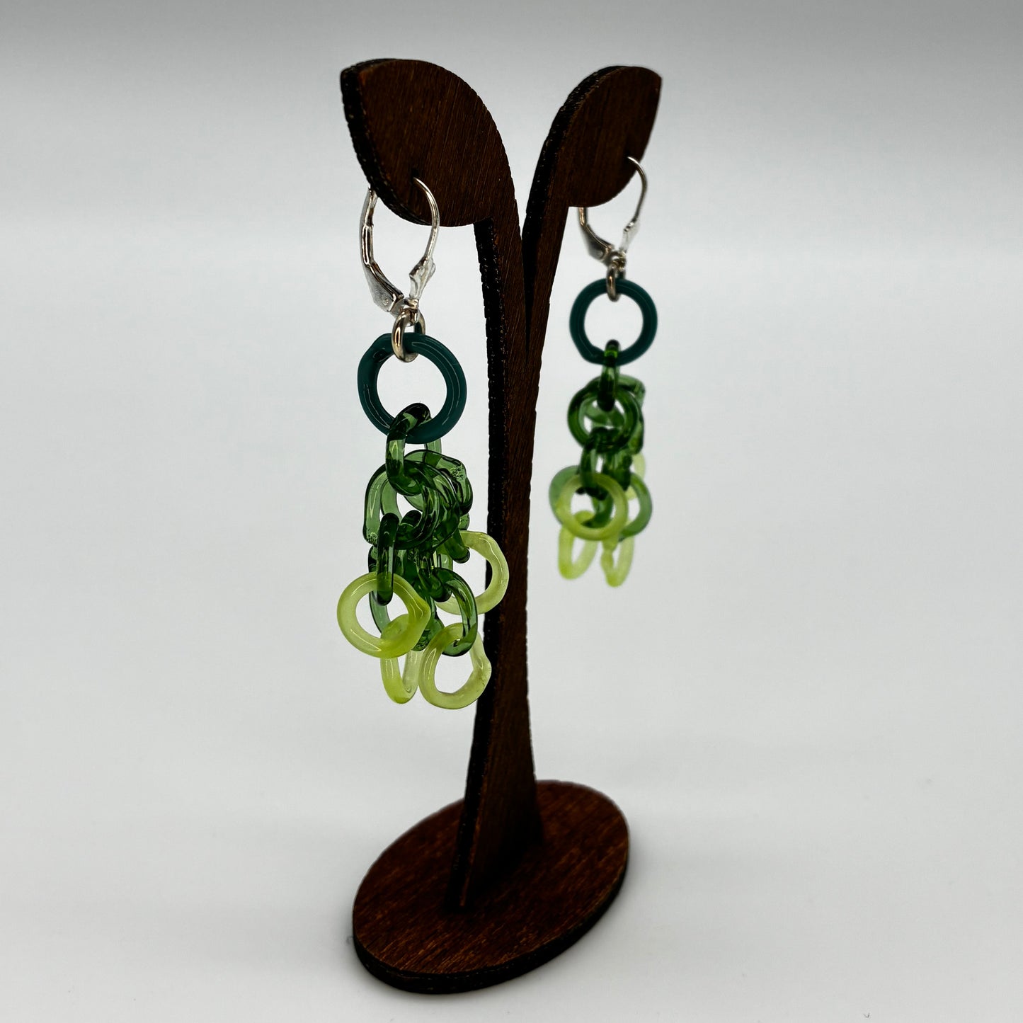 Small Borosilicate Glass Tassel Drop Earrings - Sage/Teal