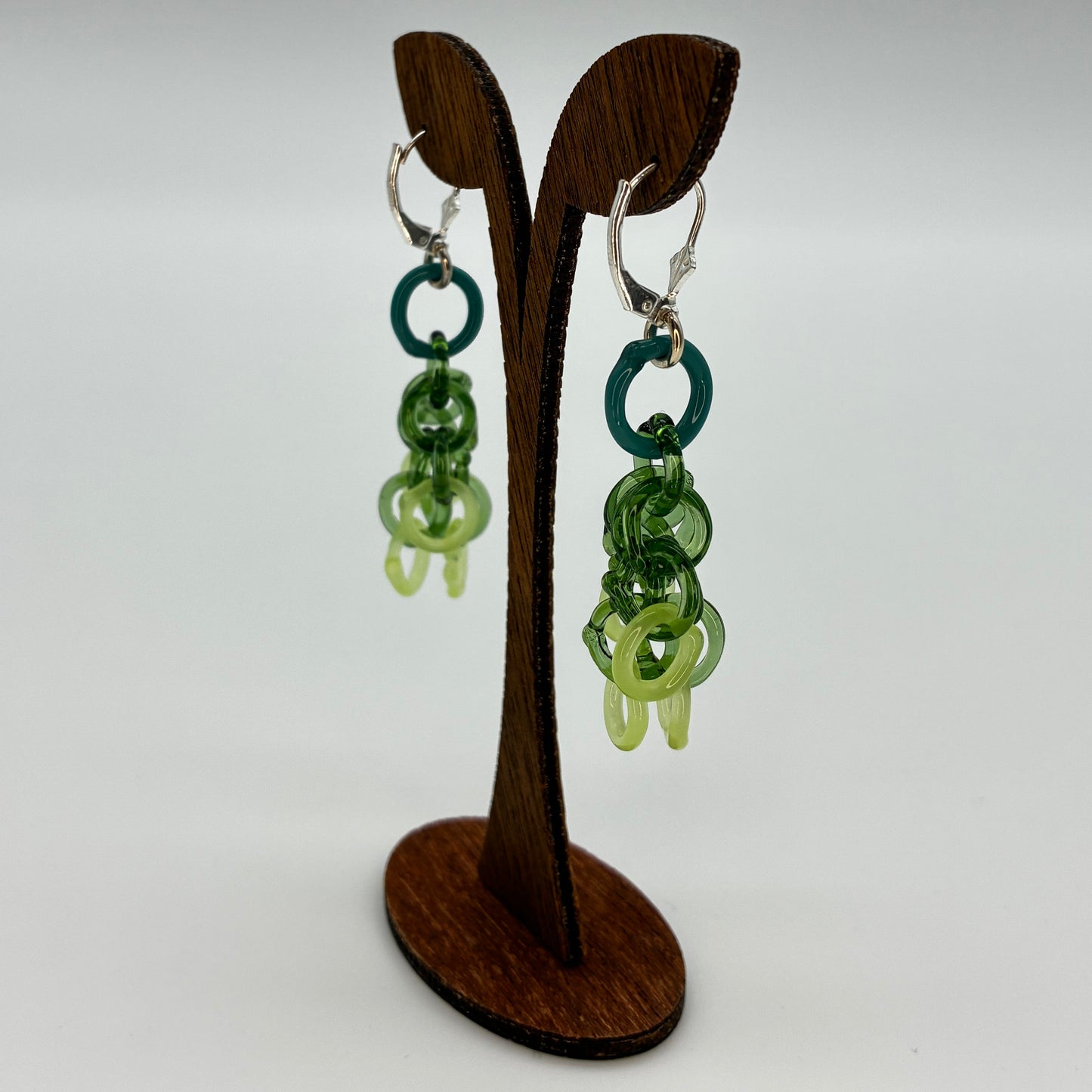 Small Borosilicate Glass Tassel Drop Earrings - Sage/Teal