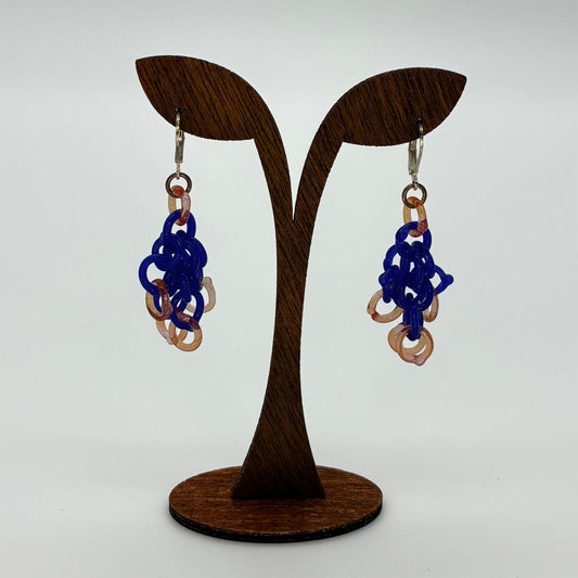 Small Borosilicate Glass Tassel Drop Earrings - Ultramarine/Grapefruit