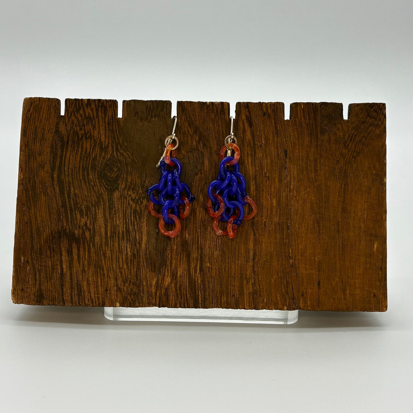 Small Borosilicate Glass Tassel Drop Earrings - Ultramarine/Grapefruit