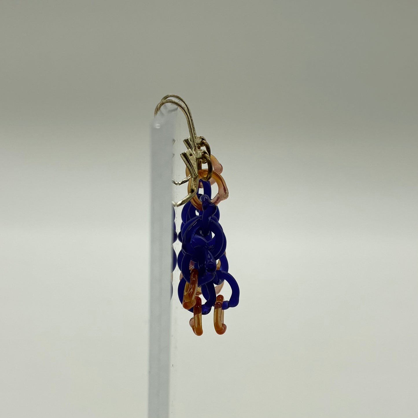Small Borosilicate Glass Tassel Drop Earrings - Ultramarine/Grapefruit