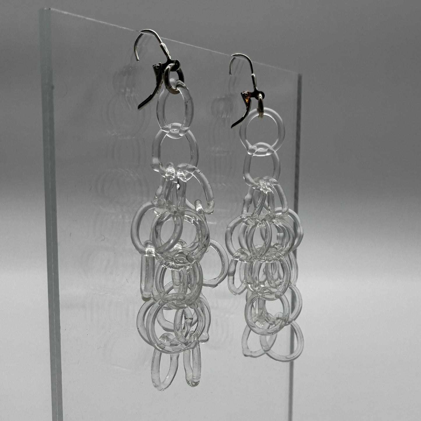 Large Borosilicate Glass Tassel Drop Earrings - Clear